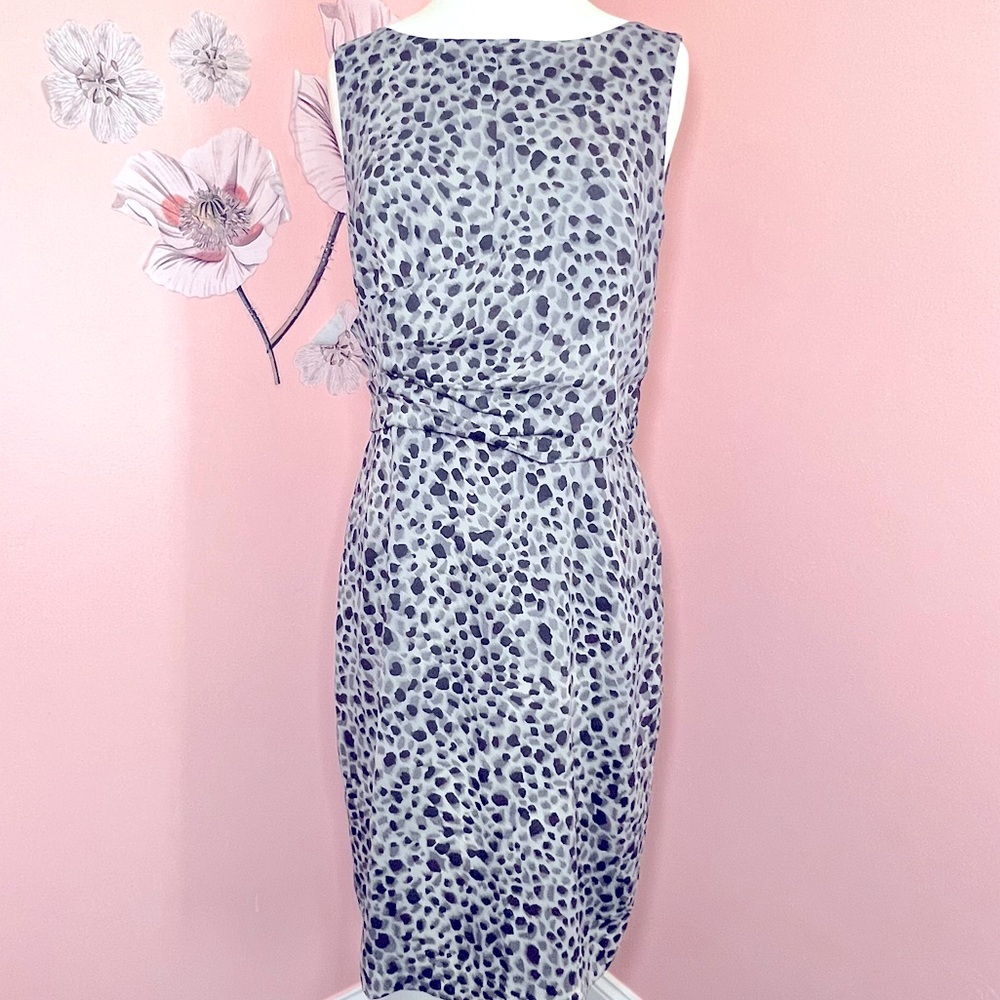 EUC Silk Ann Taylor Dress Leopard Print Gray and Black Sleeveless Business 036